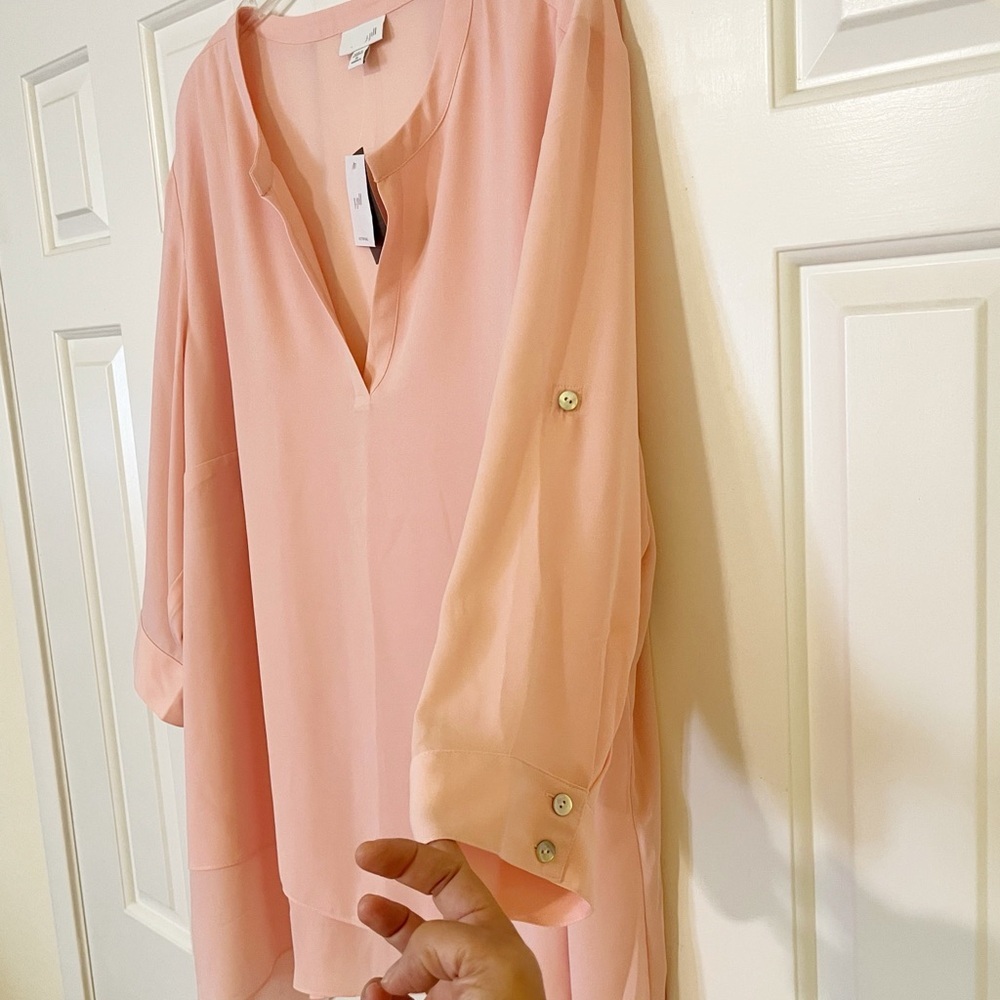 NWT! J. Jill Dusty Pink Roll Tab Sleeve V-Neck Asymmetrical Hem Tunic. Size 3X - Picture 4 of 13